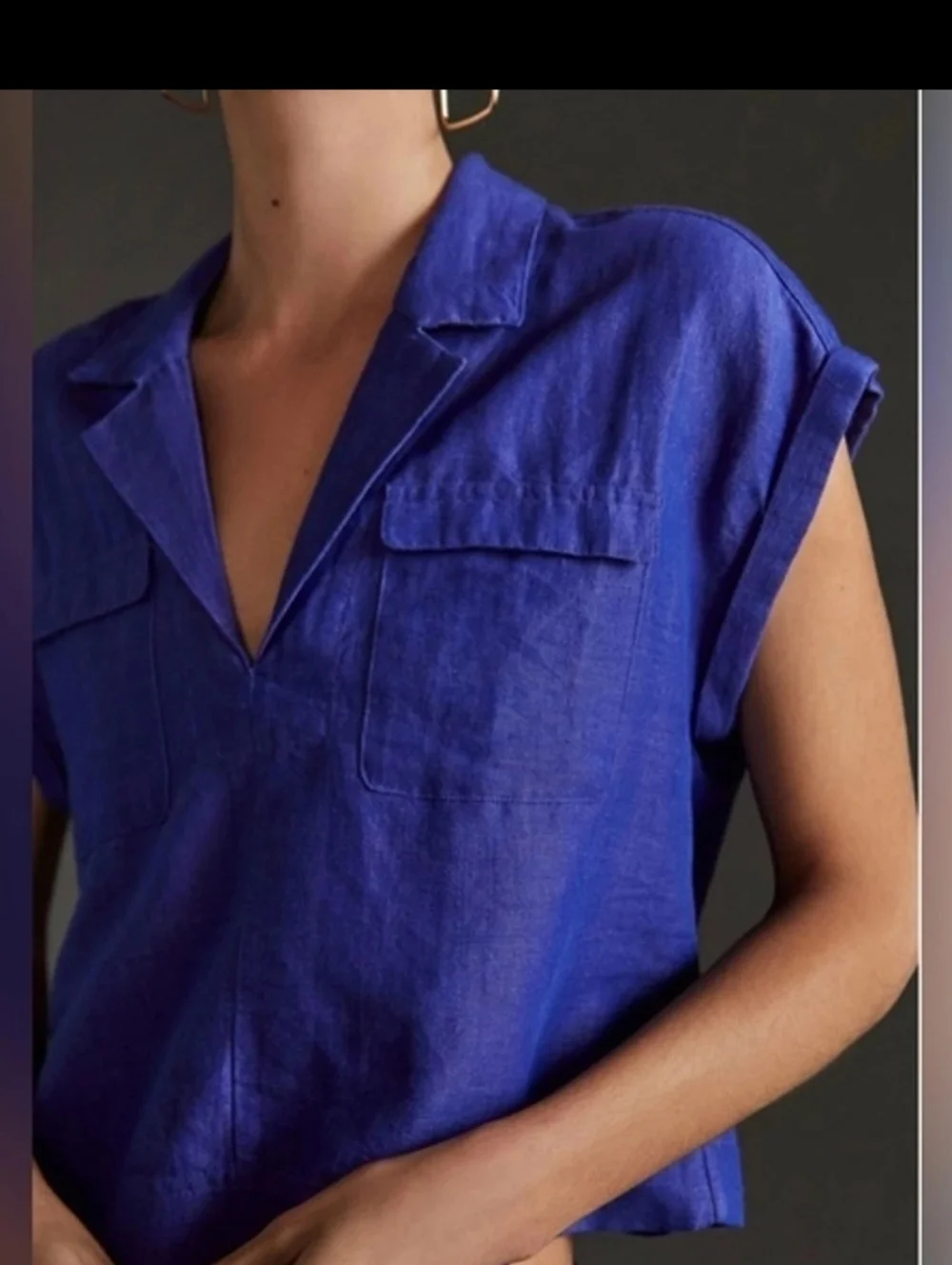 Anthropologie Womens Blue Linen Blend Oversized Boxy Boho Crop Top Sz M - Picture 4 of 12